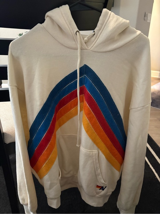 Aviator Nation Other - Aviator Nation Cream Hoodie with Yellow and Orange Stripe Accent